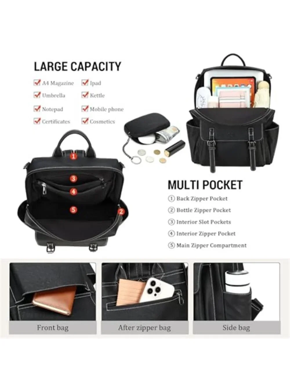 Womens Vegan Leather Backpack Purse Convertible Shoulder Bag Laptop Travel Bag